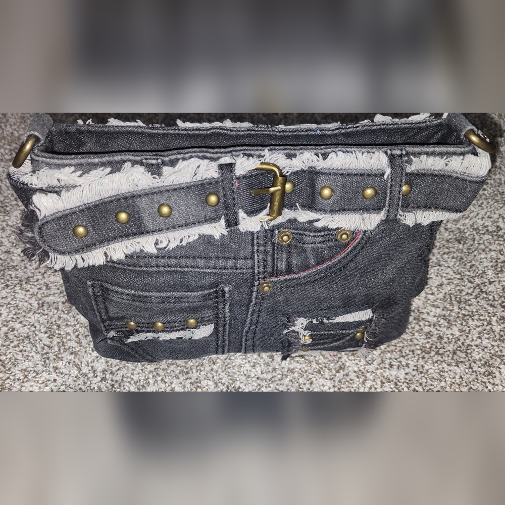 Black Denim Shoulder Bag 2 Straps New - Picture 2 of 10